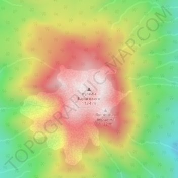 Топографическая карта вулкан Баранского, высота, рельеф
