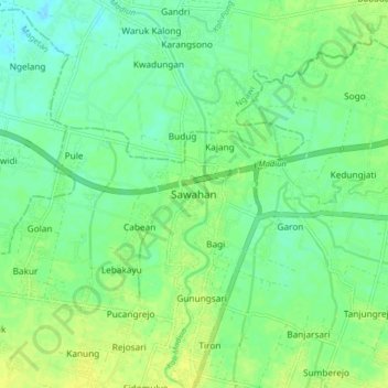 Топографическая карта Sawahan, высота, рельеф