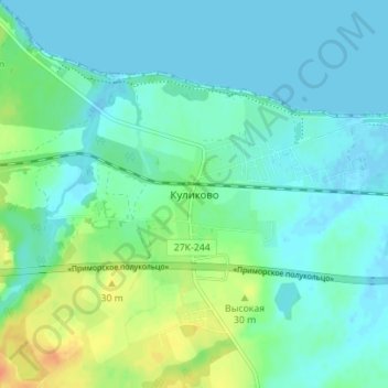 Топографическая карта Куликово, высота, рельеф
