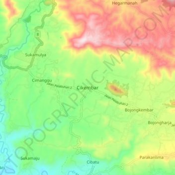 Топографическая карта Cikembar, высота, рельеф