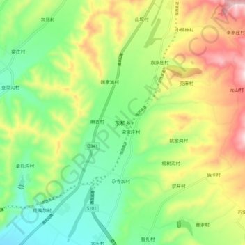Топографическая карта 东和乡, высота, рельеф