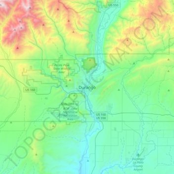 Топографическая карта Durango, высота, рельеф