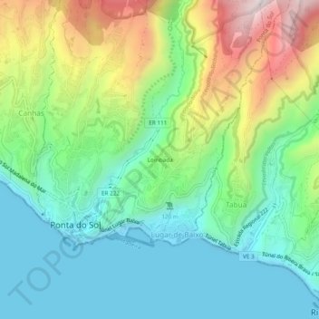 Топографическая карта Lombada, высота, рельеф