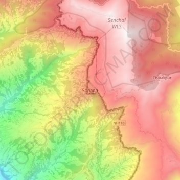 Топографическая карта Sonada, высота, рельеф