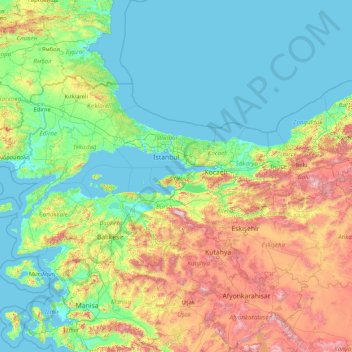 Топографическая карта Yalova, высота, рельеф