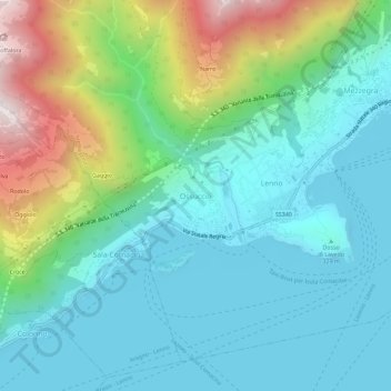 Топографическая карта Ossuccio, высота, рельеф
