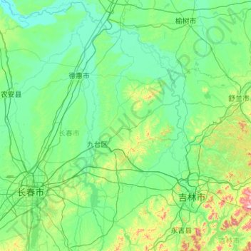 Топографическая карта 九台区, высота, рельеф