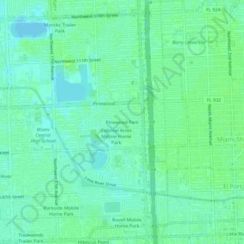 Топографическая карта Pinewood Park, высота, рельеф