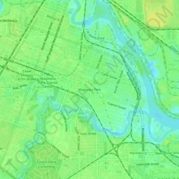 Топографическая карта Magnolia Park, высота, рельеф