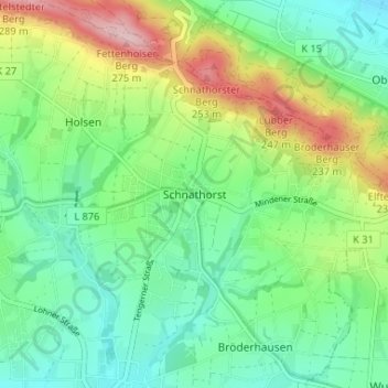 Топографическая карта Schnathorst, высота, рельеф