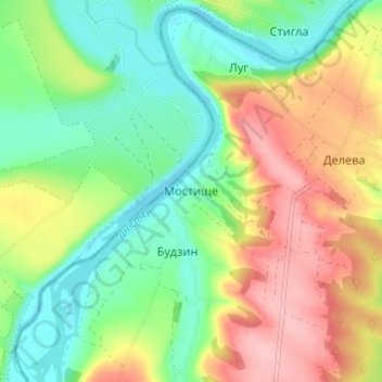 Топографическая карта Мостище, высота, рельеф