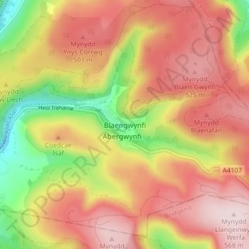 Топографическая карта Blaengwynfi, высота, рельеф