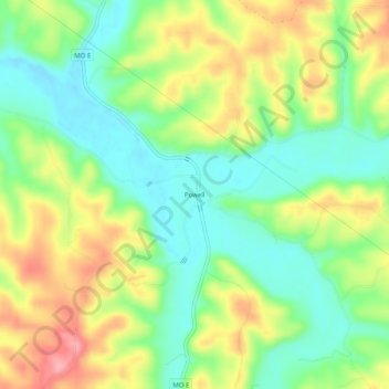 Топографическая карта Powell, высота, рельеф