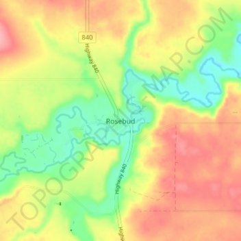 Топографическая карта Rosebud, высота, рельеф