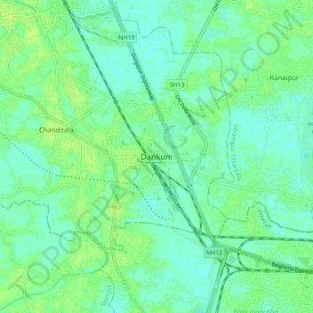 Топографическая карта Dankuni, высота, рельеф