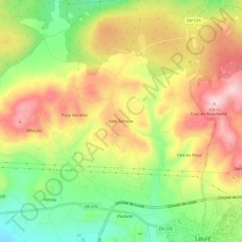Топографическая карта Vale Telheiro, высота, рельеф