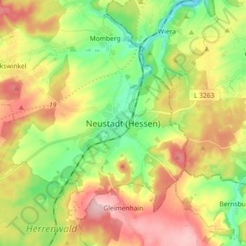 Топографическая карта Neustadt (Hessen), высота, рельеф