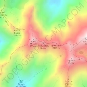 Топографическая карта Capu Rossu, высота, рельеф
