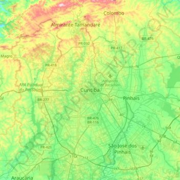 Топографическая карта Curitiba, высота, рельеф