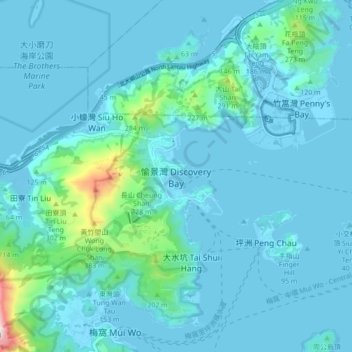 Топографическая карта 愉景灣, высота, рельеф