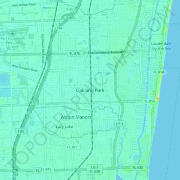 Топографическая карта Oakland Park, высота, рельеф