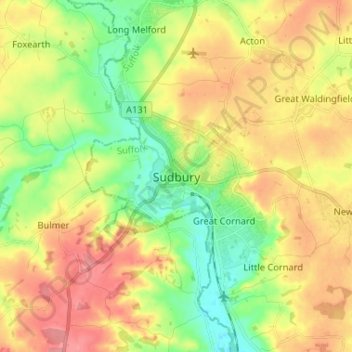 Топографическая карта Sudbury, высота, рельеф