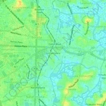 Топографическая карта Gothamipura, высота, рельеф