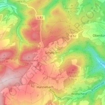Топографическая карта Schelborn, высота, рельеф