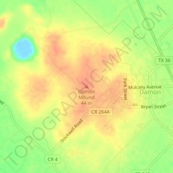 Топографическая карта Damon Mound, высота, рельеф