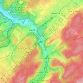 Топографическая карта Vicht, высота, рельеф