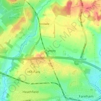 Топографическая карта Funtley, высота, рельеф
