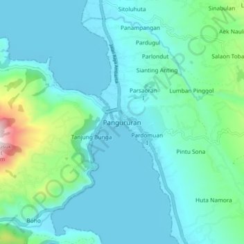Топографическая карта Pangururan, высота, рельеф