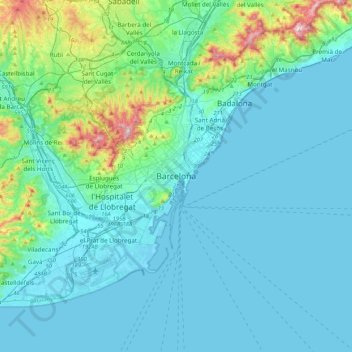 Топографическая карта Барселона, высота, рельеф