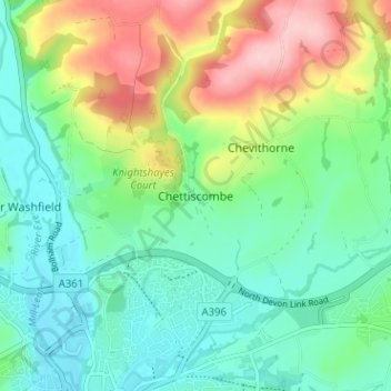 Топографическая карта Chettiscombe, высота, рельеф