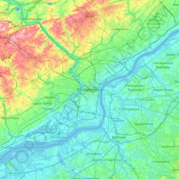 Топографическая карта Philadelphia, высота, рельеф