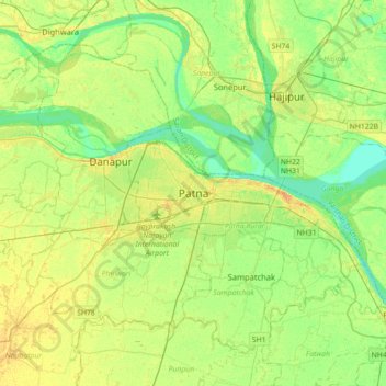 Топографическая карта Патна, высота, рельеф