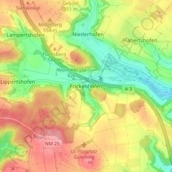 Топографическая карта Frickenhofen, высота, рельеф
