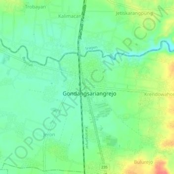 Топографическая карта Tuban, высота, рельеф
