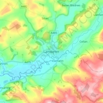 Топографическая карта Lampeter, высота, рельеф