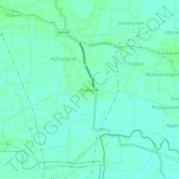Топографическая карта Nalladai, высота, рельеф