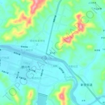 Топографическая карта 女儿田, высота, рельеф