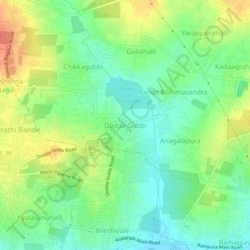 Топографическая карта Dodda Gubbi, высота, рельеф