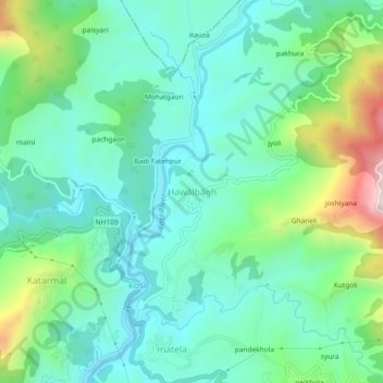 Топографическая карта Hawālbāgh, высота, рельеф