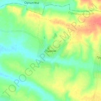 Топографическая карта Лещины, высота, рельеф