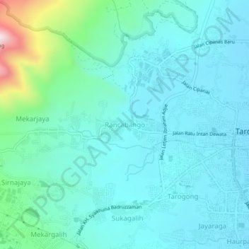 Топографическая карта Rancabango, высота, рельеф
