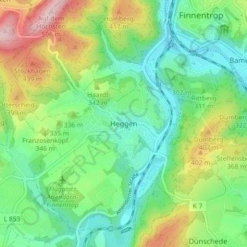 Топографическая карта Heggen, высота, рельеф