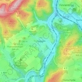 Топографическая карта Heggen, высота, рельеф