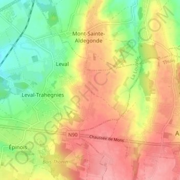 Топографическая карта Trieux de Leval, высота, рельеф