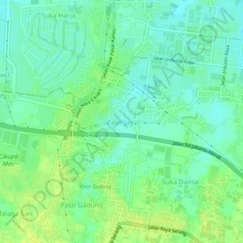 Топографическая карта Pasir Jaya, высота, рельеф
