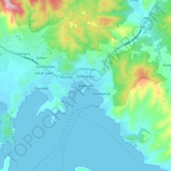 Топографическая карта Bodrum, высота, рельеф